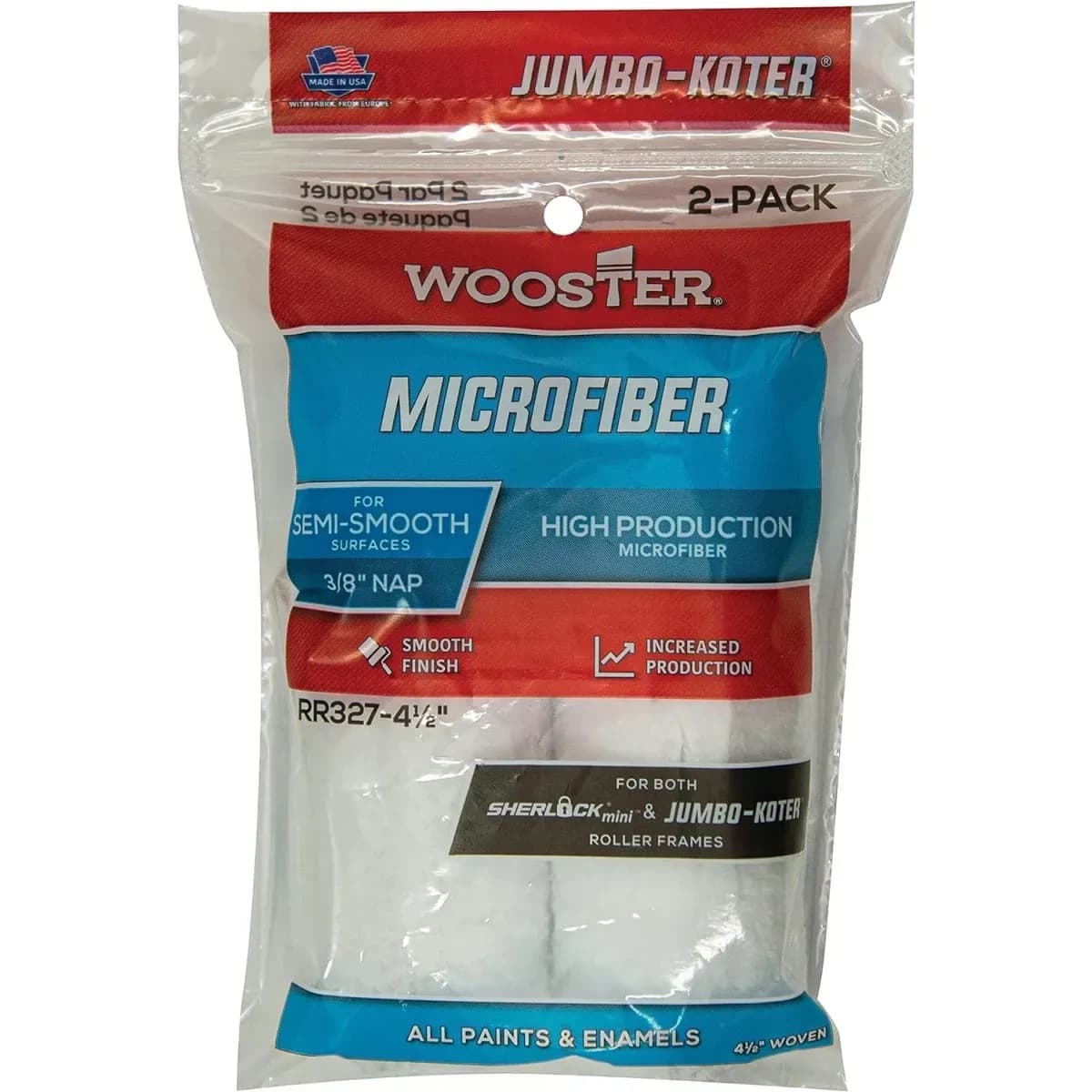 "MICROFIBER JumboKoter" 10см, ворс - 9мм, Комплект міні-валиків Wooster [RR327-4] Артикул: RR327-4